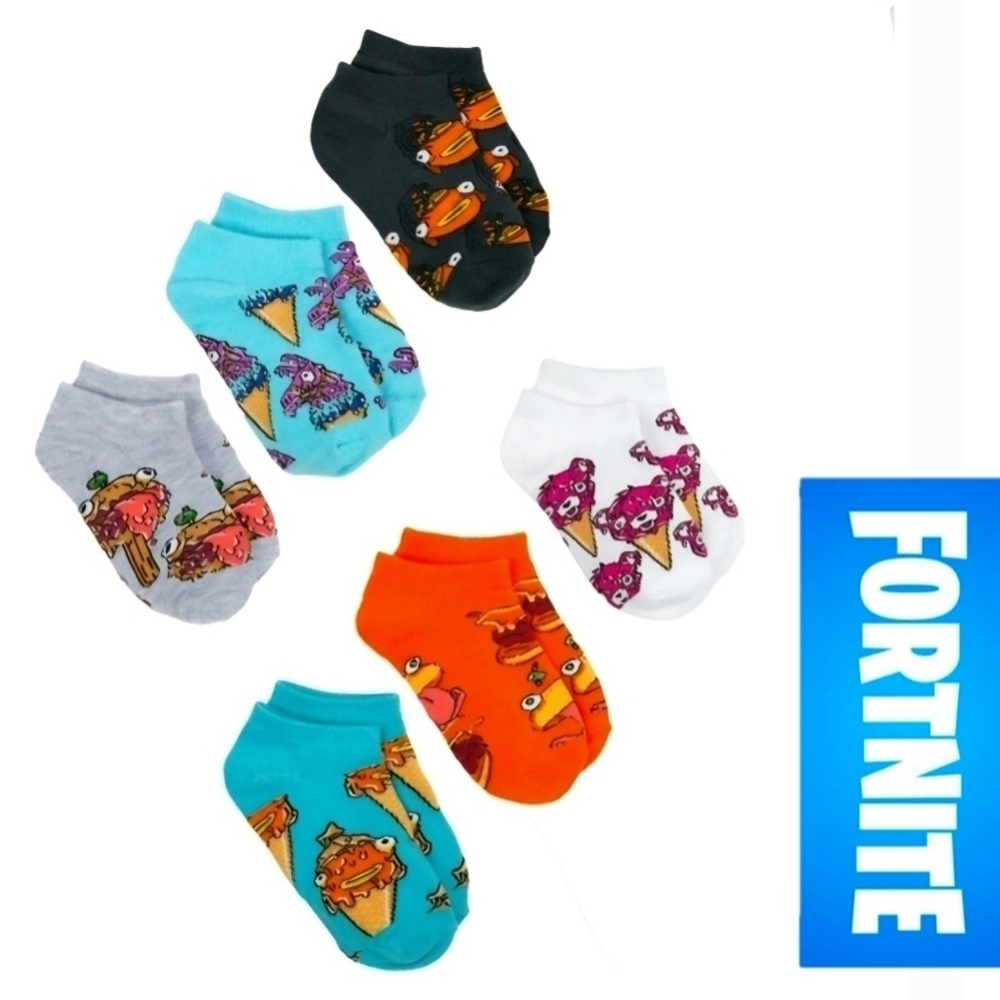 NEW Fortnite Kids' No Show Style Socks, 6 Pair Assorted Print, Size Small